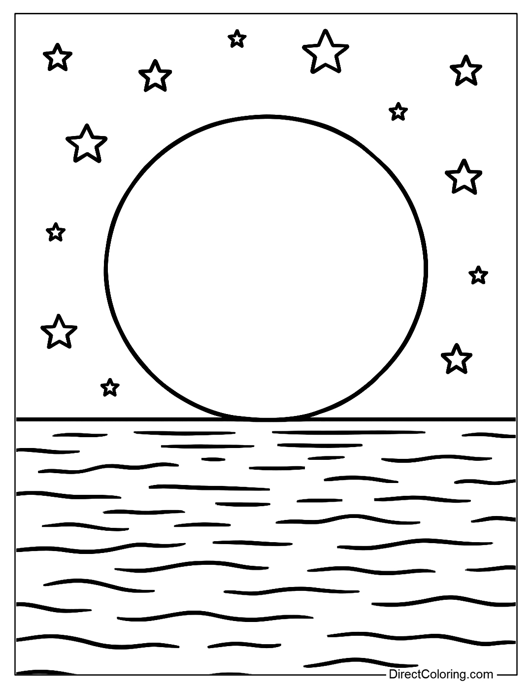Moon Over the Ocean Coloring Page
